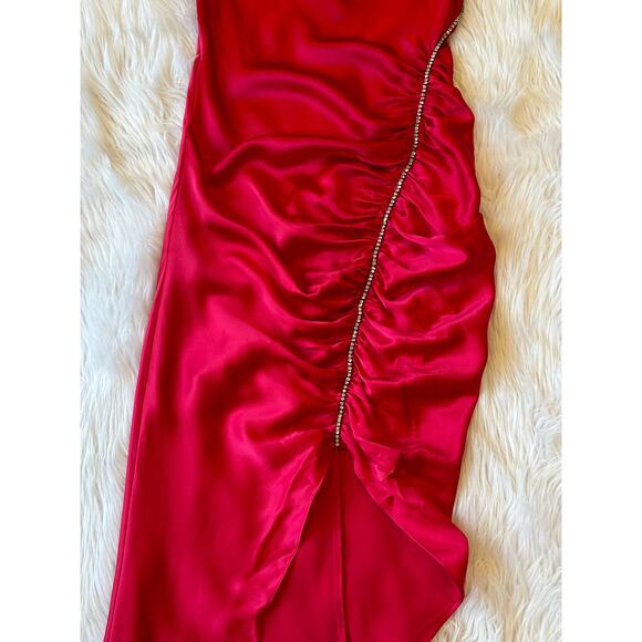 Cinq a Sept 100% Silk Emilia Dress Draped Spaghetti Strap Satin Crystal Midi - Picture 6 of 14